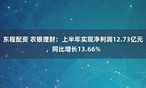 东程配资 农银理财：上半年实现净利润12.73亿元，同比增长13.66%